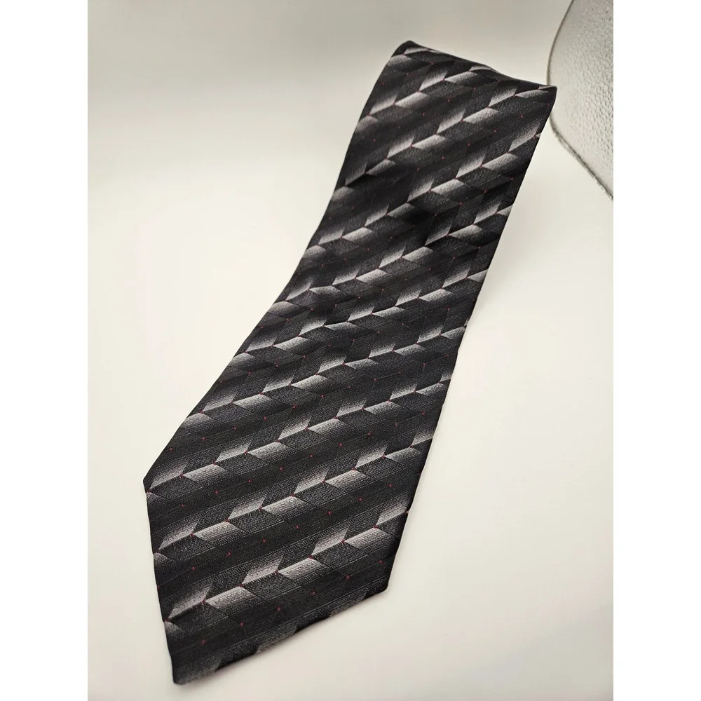 Alfani Mens Silk Necktie Black Grey Geometric Chevron Red Micro Dot WPL‎ 8046